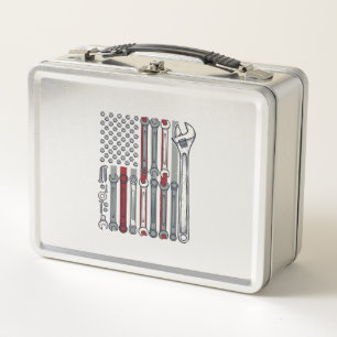 Mechanic Wrench Flag Vintage Engraving Vector Desi Metal Lunch Box