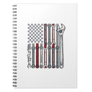 Mechanic Wrench Flag Vintage Engraving Vector Desi Notebook