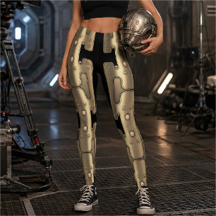 Mechanical Android Metallic Golden Robot Leggings