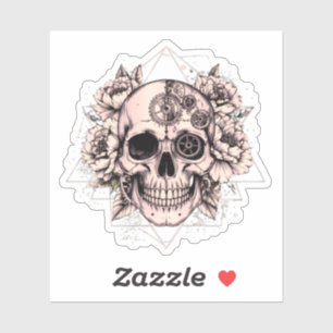 "Mechanical Bloom" – Gothic Skull with Floral Gear
