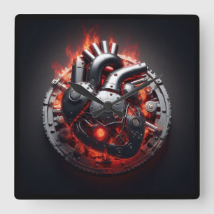 Mechanical Burning Heart Square Wall Clock