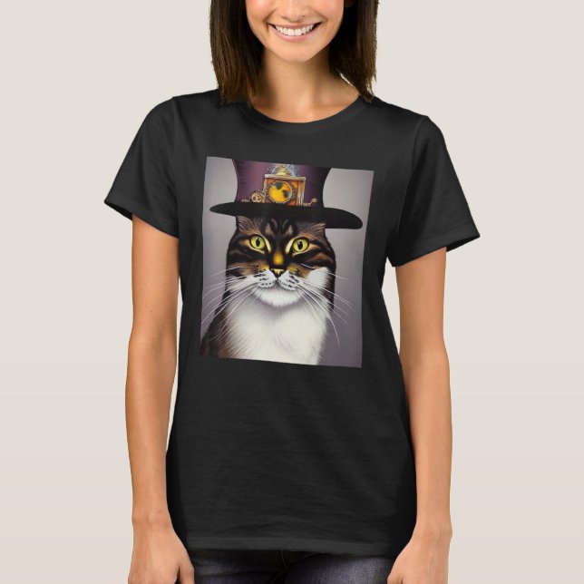 Mechanical Cat Ingenuity Unleash Steampunk AI Cat  T-Shirt (Front)