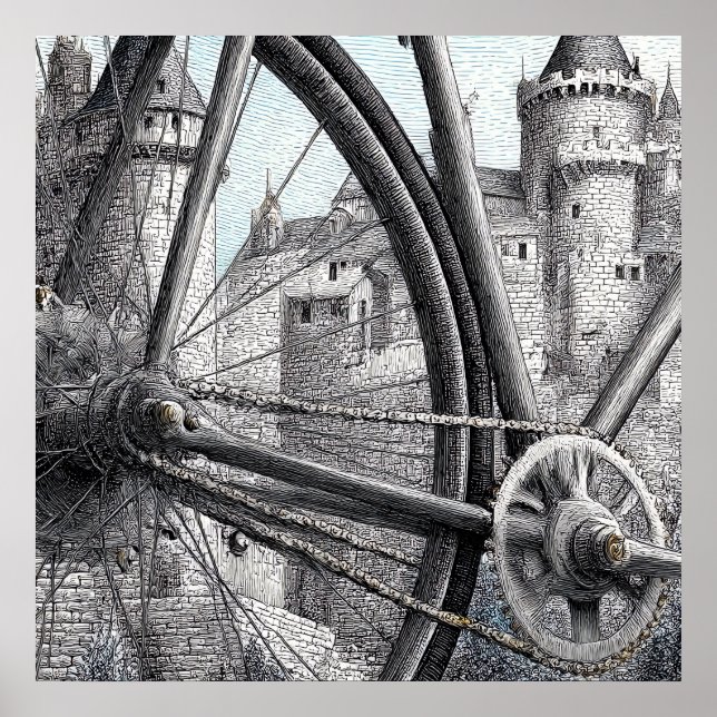 Mechanical Contrast: Bicycle Design in Mediaeval Poster (Front)