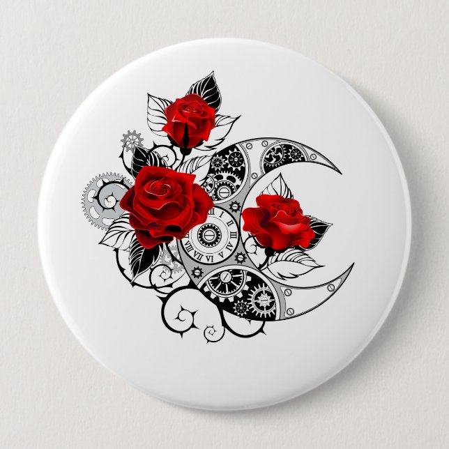 Mechanical Crescent with Red Roses 10 Cm Round Badge (Front)