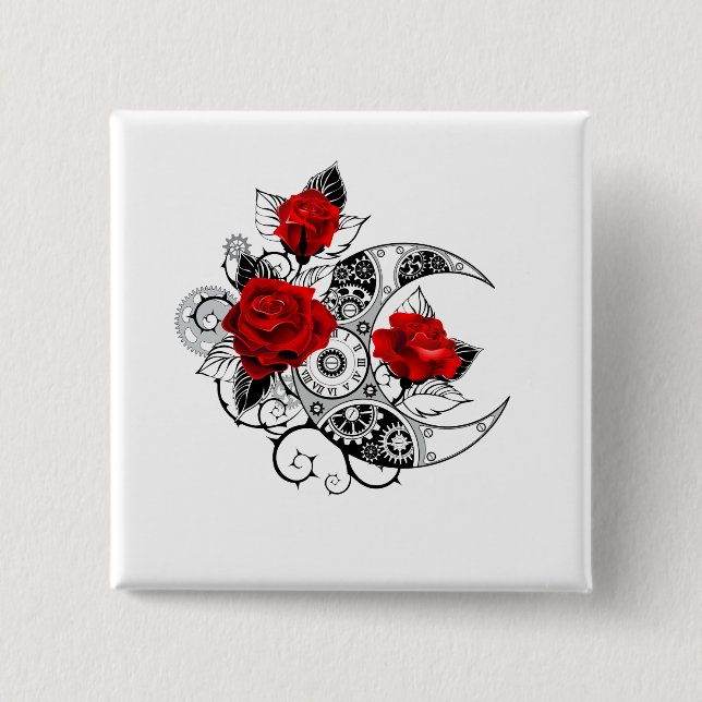 Mechanical Crescent with Red Roses 15 Cm Square Badge (Front)