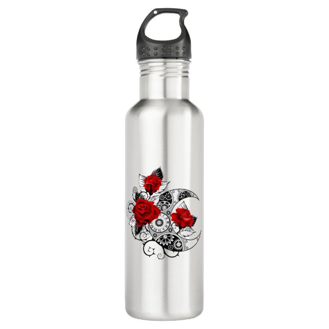 Mechanical Crescent with Red Roses 710 Ml Water Bottle (Front)