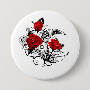 Mechanical Crescent with Red Roses 7.5 Cm Round Badge