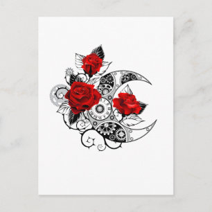 Mechanical Crescent with Red Roses Announcement Postcard