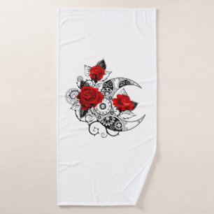 Mechanical Crescent with Red Roses Bath Towel