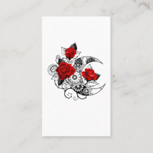 Mechanical Crescent with Red Roses Business Card