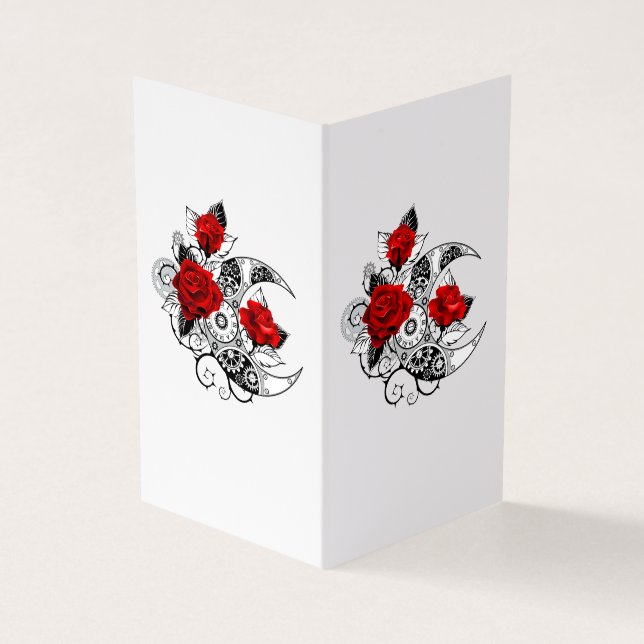 Mechanical Crescent with Red Roses Business Card (Outside)