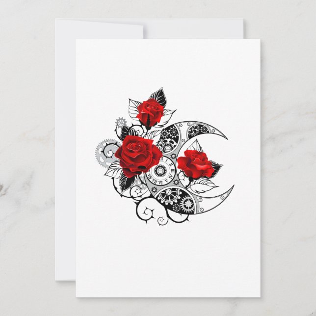 Mechanical Crescent with Red Roses Card (Front)