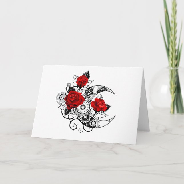 Mechanical Crescent with Red Roses Card (Front)