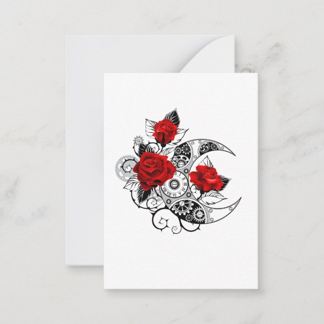 Mechanical Crescent with Red Roses Card (Front)