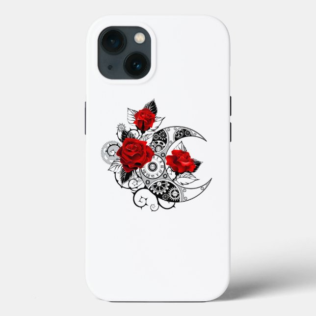 Mechanical Crescent with Red Roses Case-Mate iPhone Case (Back)