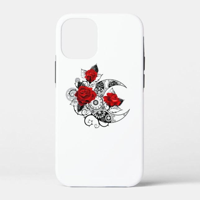 Mechanical Crescent with Red Roses Case-Mate iPhone Case (Back)