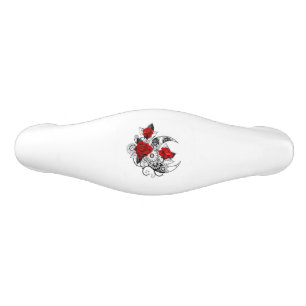 Mechanical Crescent with Red Roses Ceramic Drawer Pull