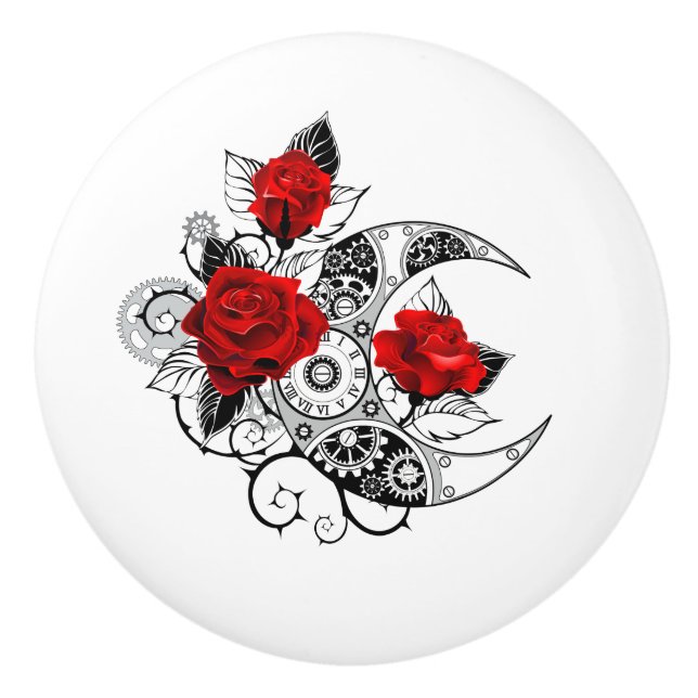 Mechanical Crescent with Red Roses Ceramic Knob (Front)