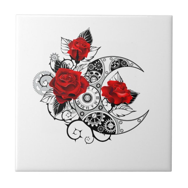 Mechanical Crescent with Red Roses Ceramic Tile (Front)