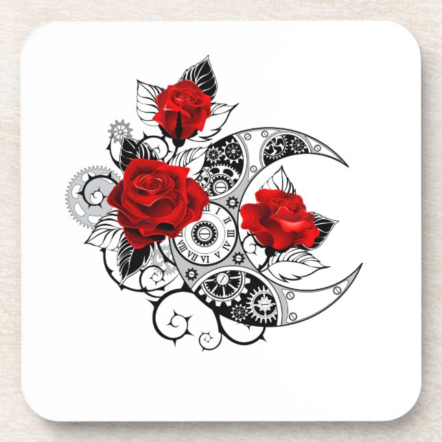 Mechanical Crescent with Red Roses Coaster (Front)
