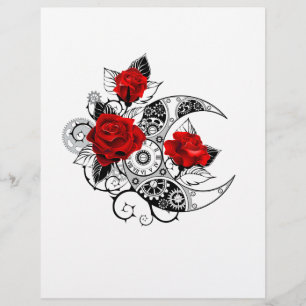 Mechanical Crescent with Red Roses Custom Letterhead