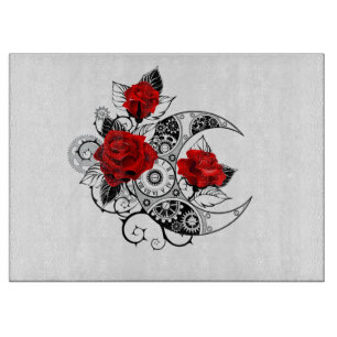 Mechanical Crescent with Red Roses Cutting Board