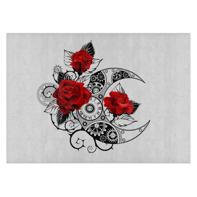 Mechanical Crescent with Red Roses Cutting Board (Front)