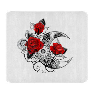Mechanical Crescent with Red Roses Cutting Board