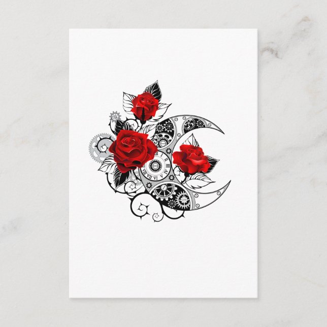 Mechanical Crescent with Red Roses Enclosure Card (Front)
