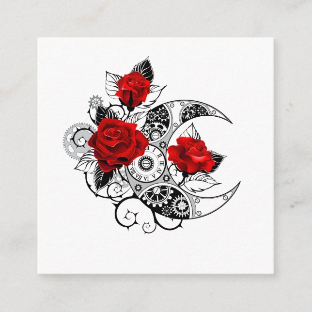 Mechanical Crescent with Red Roses Enclosure Card (Front)