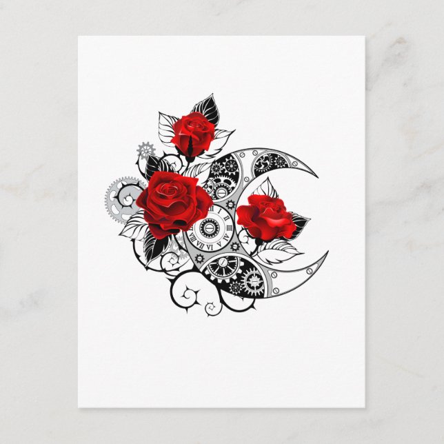 Mechanical Crescent with Red Roses Enclosure Card (Front)