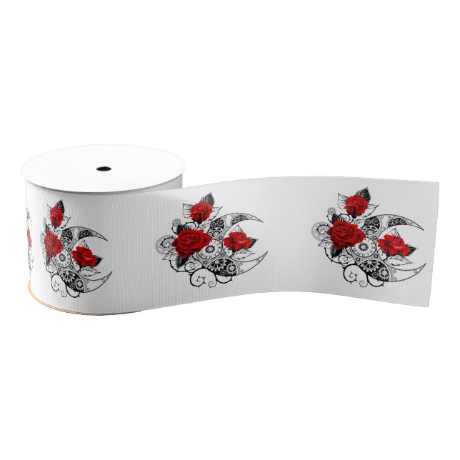 Mechanical Crescent with Red Roses Grosgrain Ribbon (Spool)
