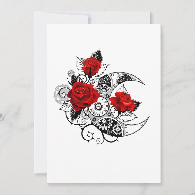 Mechanical Crescent with Red Roses Invitation (Front)