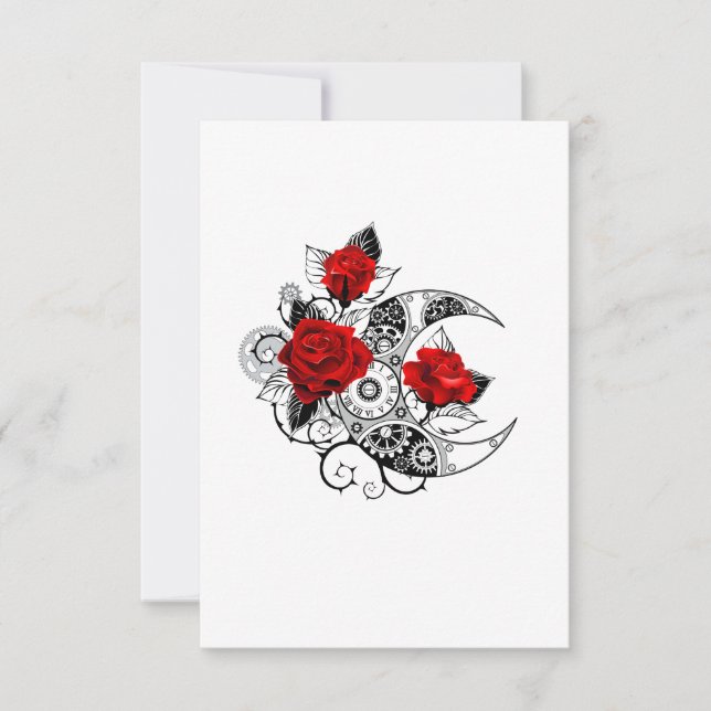 Mechanical Crescent with Red Roses Invitation (Front)