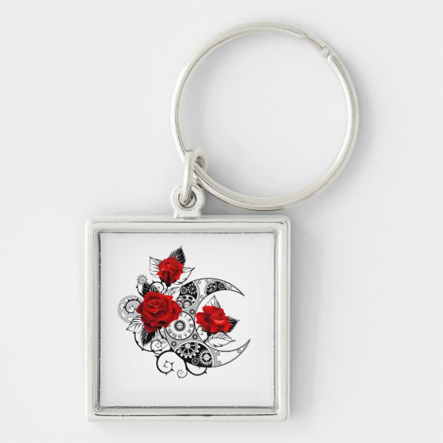 Mechanical Crescent with Red Roses Key Ring (Front)