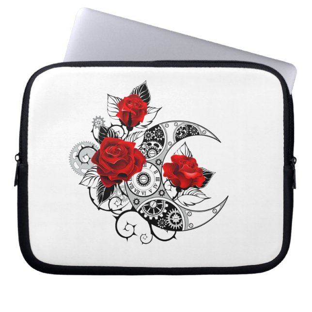 Mechanical Crescent with Red Roses Laptop Sleeve (Front)