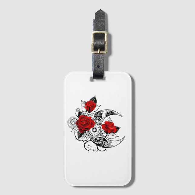 Mechanical Crescent with Red Roses Luggage Tag (Front Vertical)