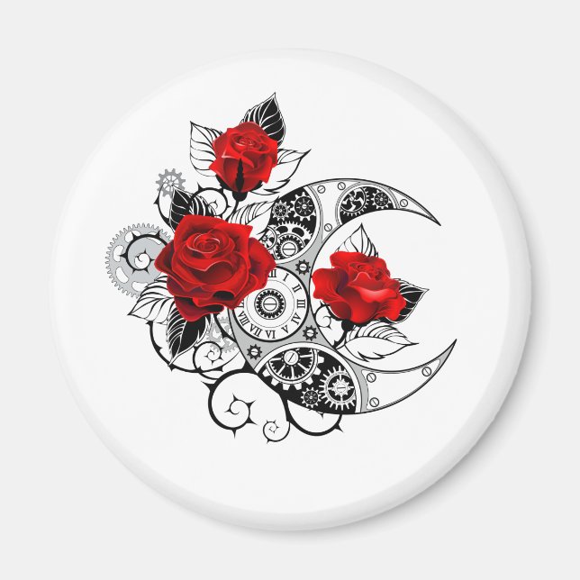 Mechanical Crescent with Red Roses Magnet (Front)
