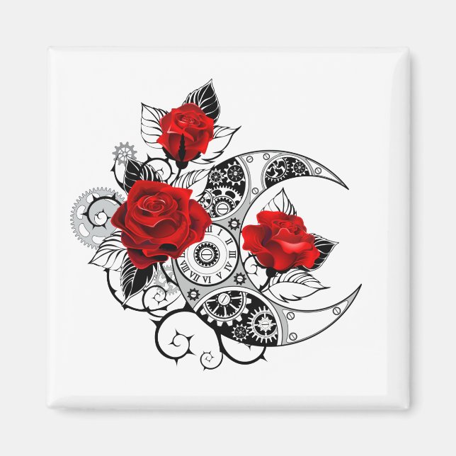Mechanical Crescent with Red Roses Magnet (Front)