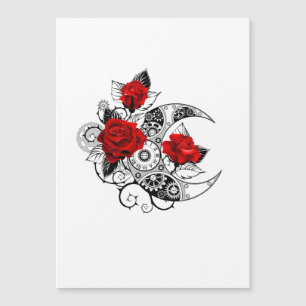 Mechanical Crescent with Red Roses Magnetic Invitation