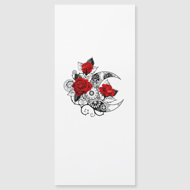 Mechanical Crescent with Red Roses Magnetic Invitation (Front)