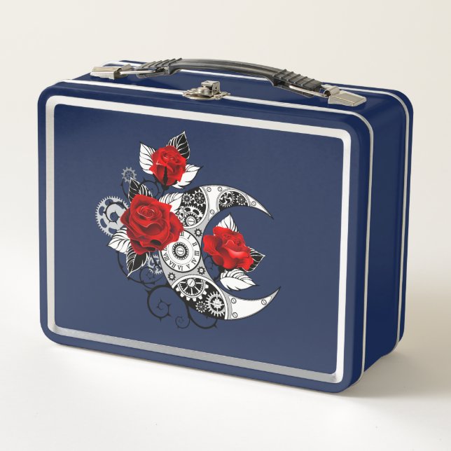 Mechanical Crescent with Red Roses Metal Lunch Box (Front)