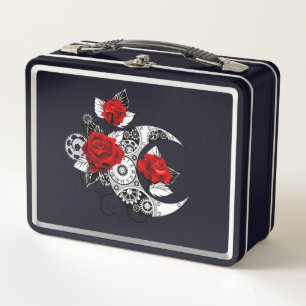 Mechanical Crescent with Red Roses Metal Lunch Box