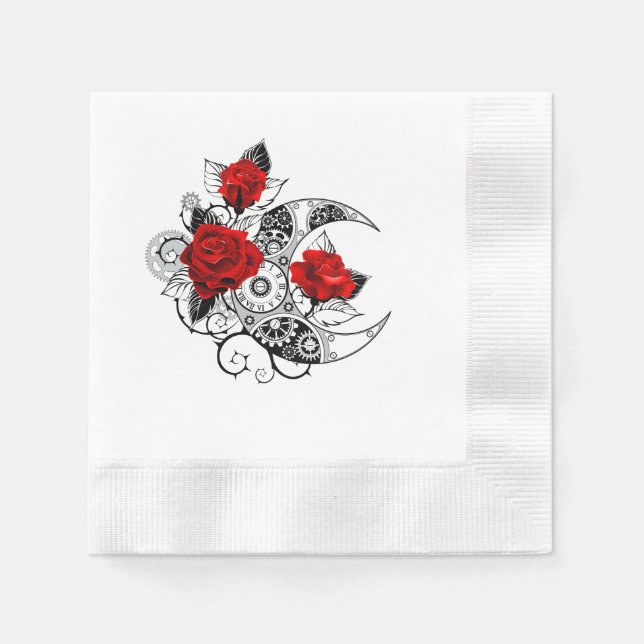 Mechanical Crescent with Red Roses Napkin (Front)