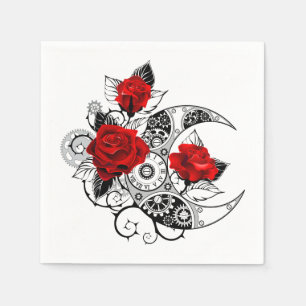 Mechanical Crescent with Red Roses Napkin