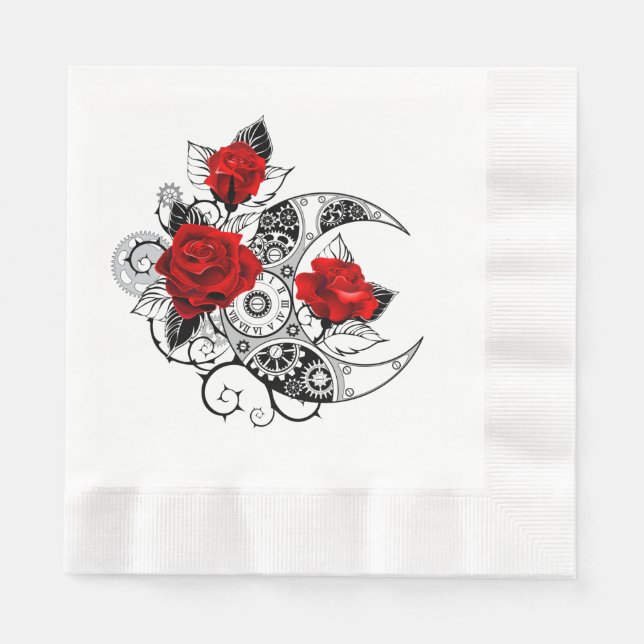 Mechanical Crescent with Red Roses Napkin (Front)