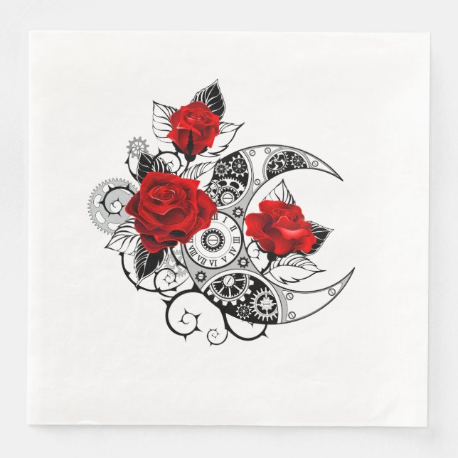 Mechanical Crescent with Red Roses Napkin (Front)