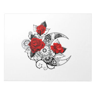 Mechanical Crescent with Red Roses Notepad