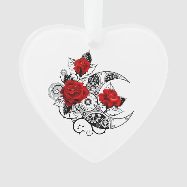 Mechanical Crescent with Red Roses Ornament (Front)