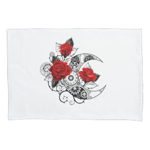 Mechanical Crescent with Red Roses Pillowcase